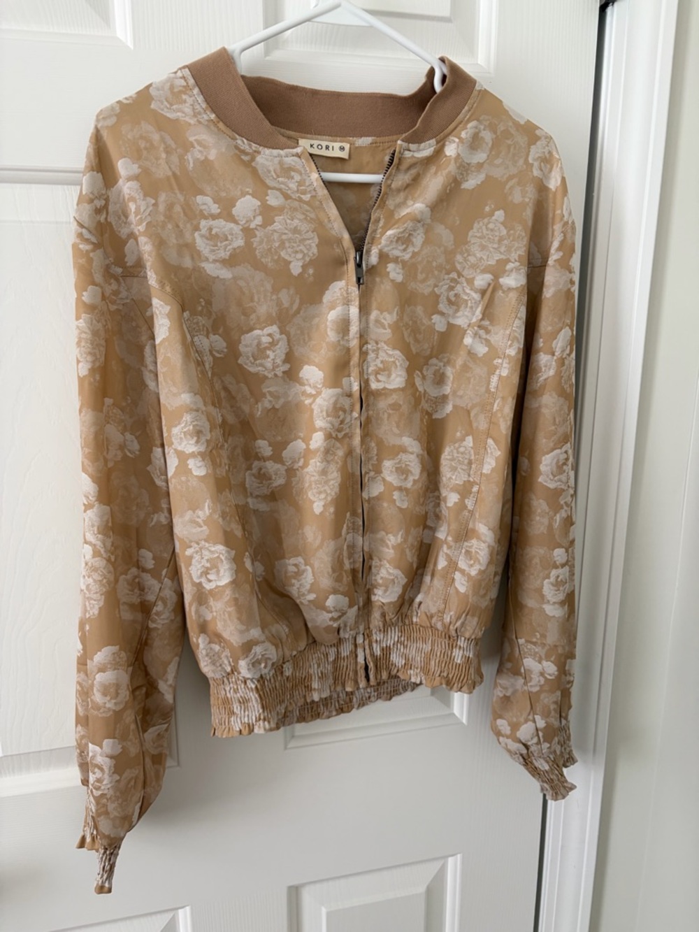 Kori Floral Bomber Jacket in Tan and Cream